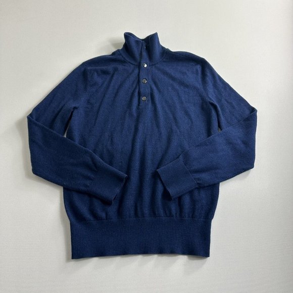 Banana Republic Sweater Mens‎ Medium Merino Wool Quarter Button Up Pullover Blue - Picture 1 of 9
